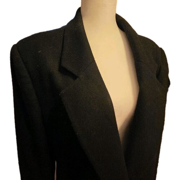 Koret Vtg 100% Wool Single Gold Button Black Blazer Notched Lapel Shoulder Pads - Picture 2 of 8